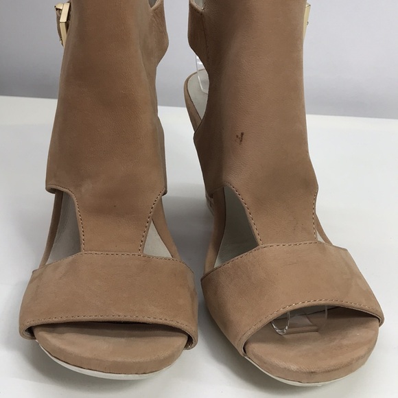Kenneth Cole New York Nude-Colored Leather Suede Wedge Sandals - Picture 5 of 14